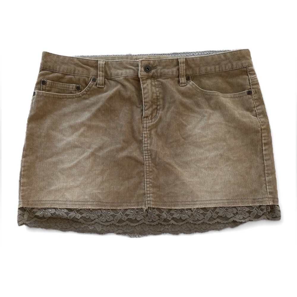 Vintage YMI Y2K Tan Corduroy Lace Trim Mini Skirt Size 13
